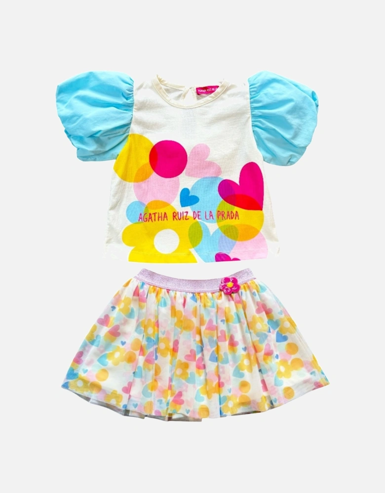 Girls Pastel Puff Sleeve Tulle Skirt Set