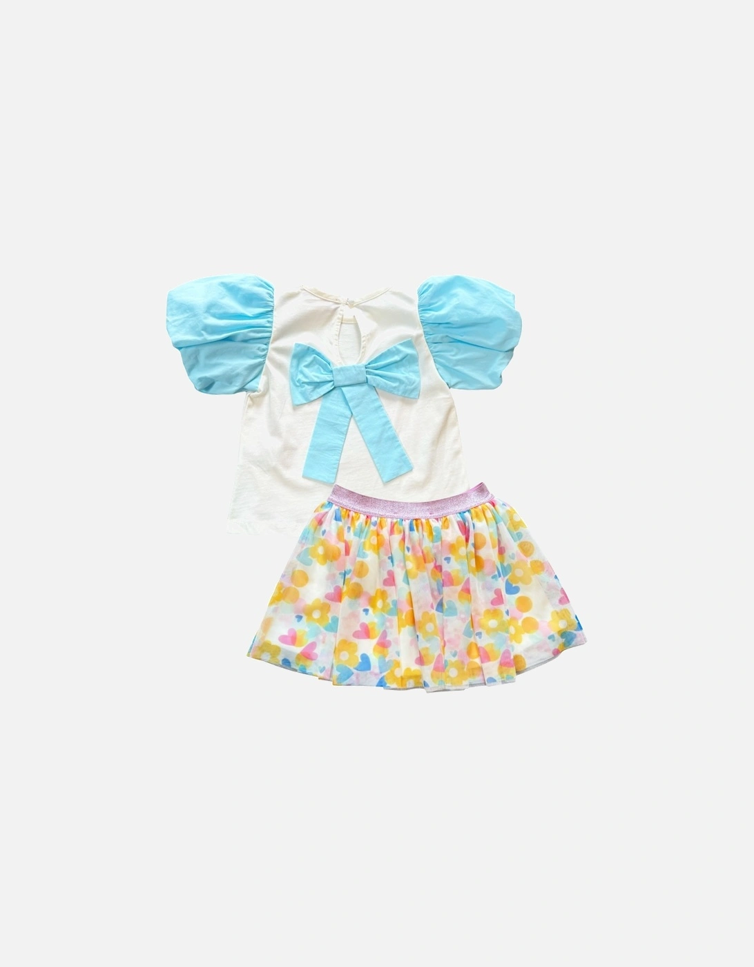 Girls Pastel Puff Sleeve Tulle Skirt Set