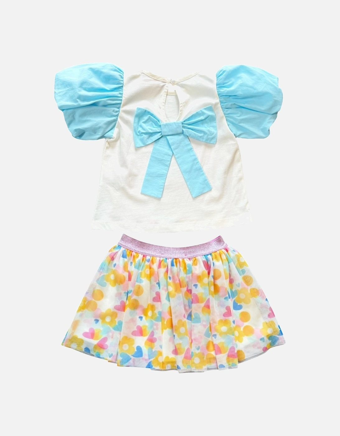 Girls Pastel Puff Sleeve Tulle Skirt Set