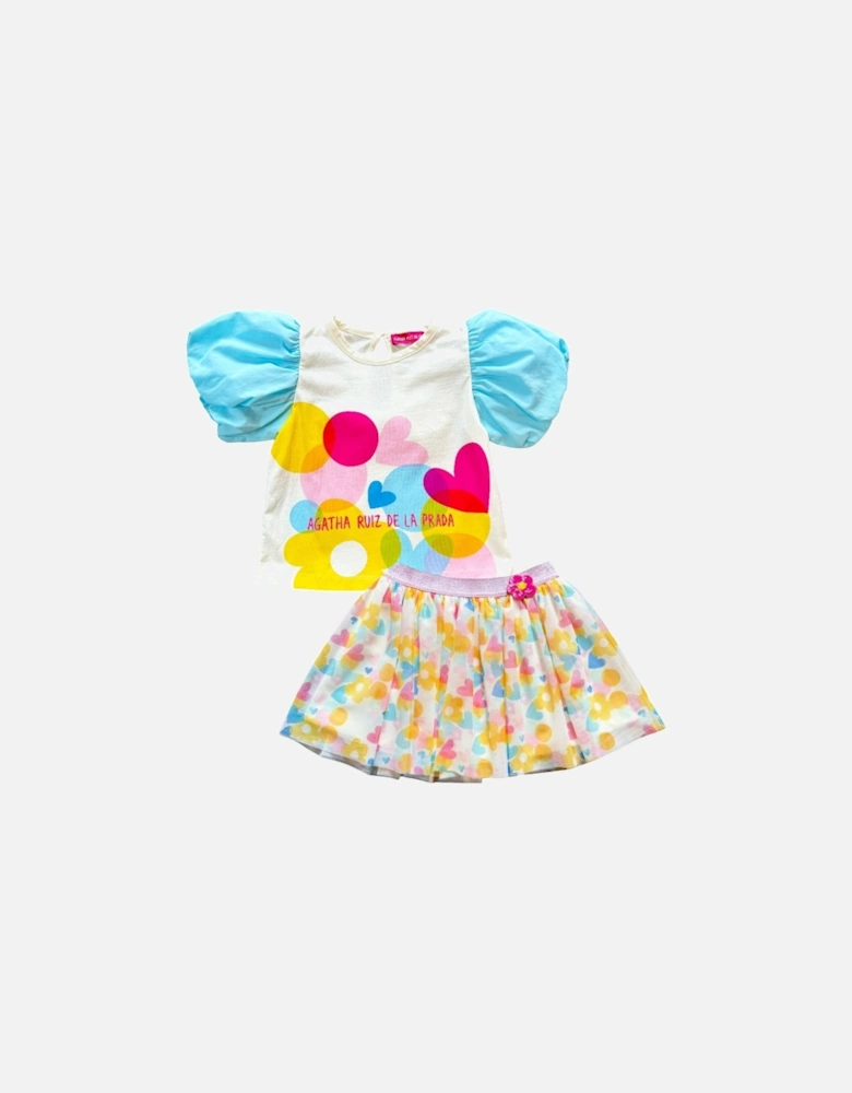 Girls Pastel Puff Sleeve Tulle Skirt Set