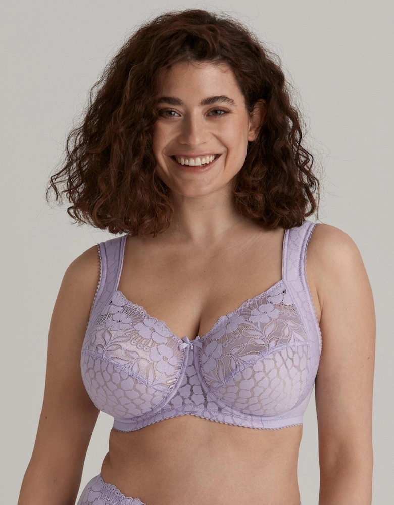 Jacquard & Lace Underwired Bra - Lavender