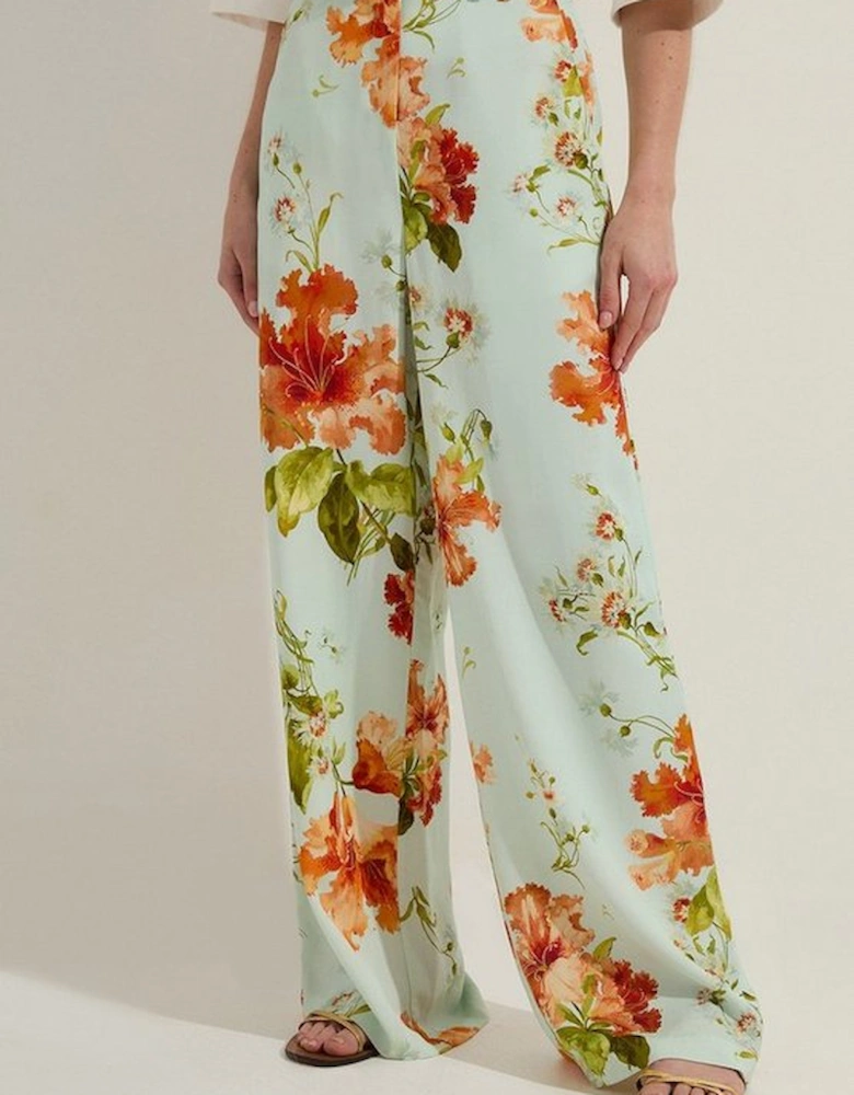 Premium Viscose Linen Floral Woven Straight Leg Trouser