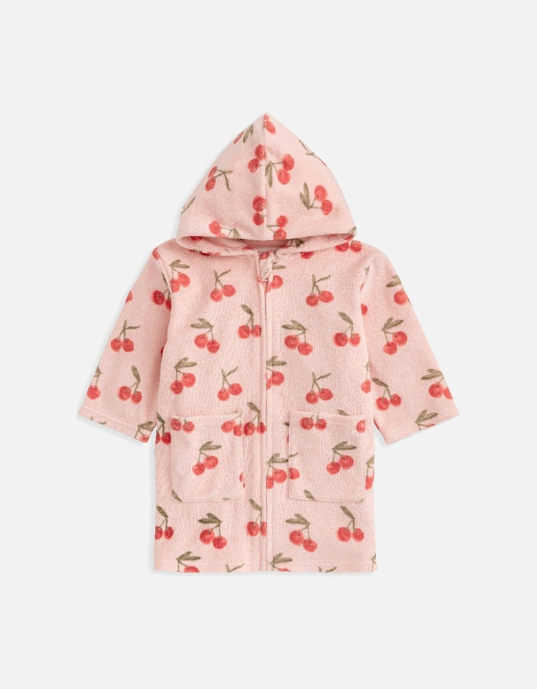 Baby Girls Cherry Print Zip Towelling Poncho - Pink