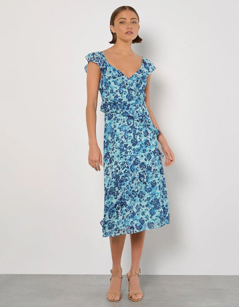 Floral Asymmetric Midaxi Dress - Aqua