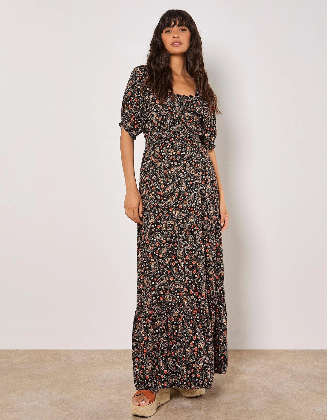 Floral Paisley Tiered Maxi Dress - Black, 2 of 1