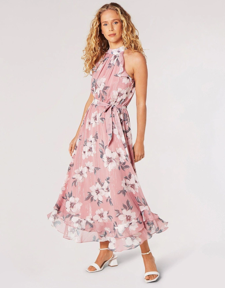 Watercolour Peony Midi Dress - Pink