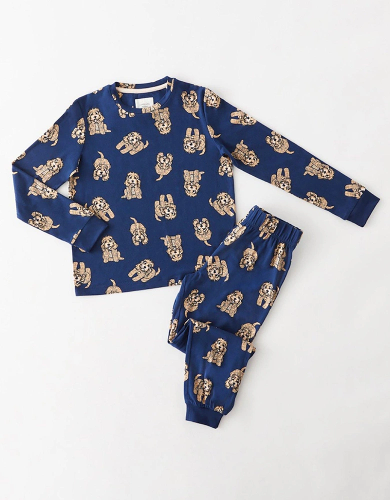 Kids Unisex Cockapoo Print Long Pyjama Set - Navy