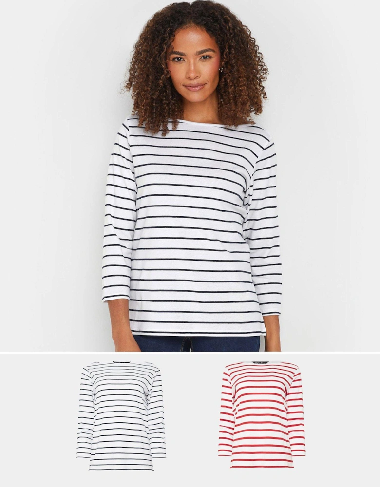 2 Pack Slash Neck Stripe Top - Blue