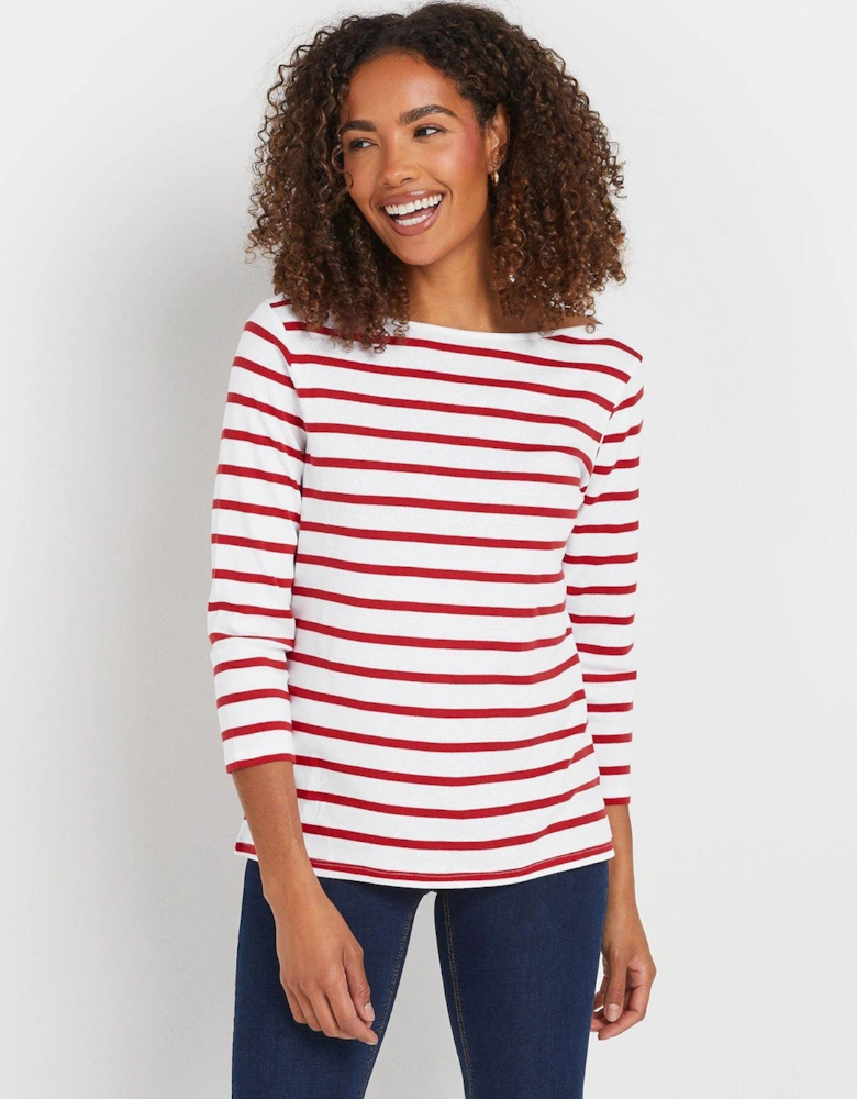 3/4 Sleeve Slash Neck Top - Red