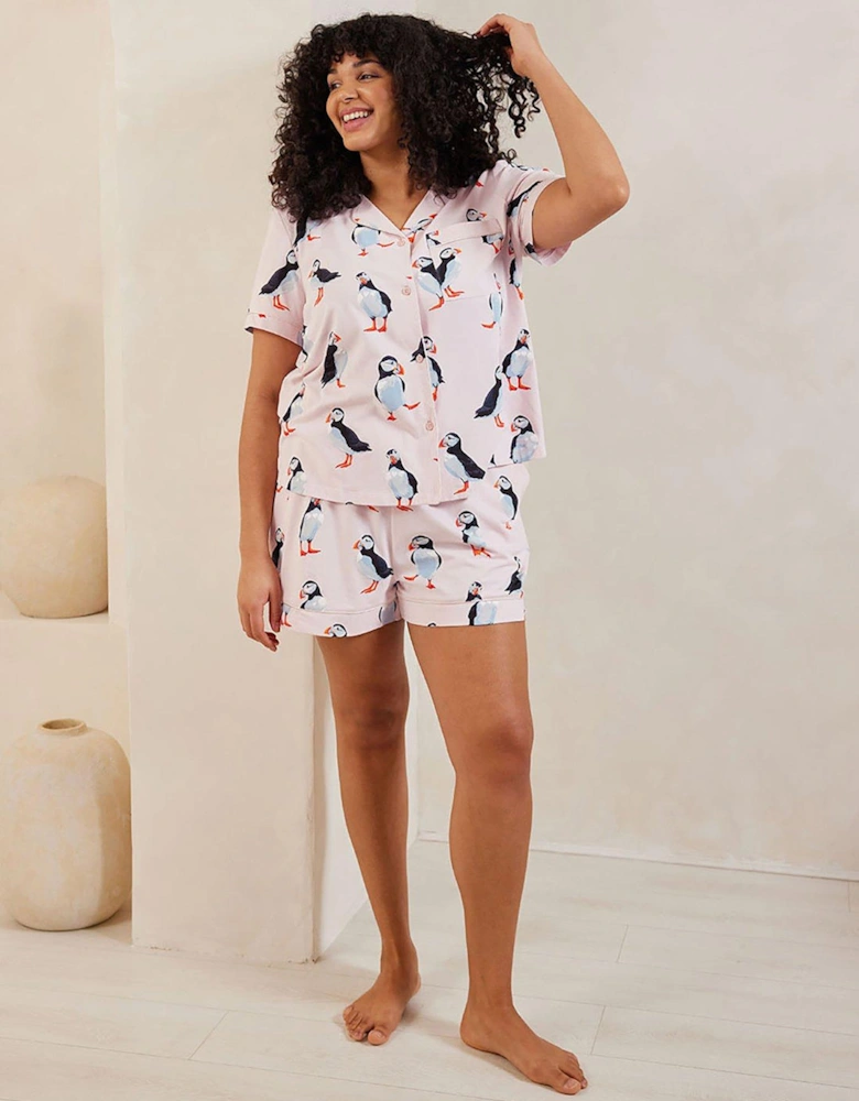 Puffin Print Short Pyjama Set - Pink