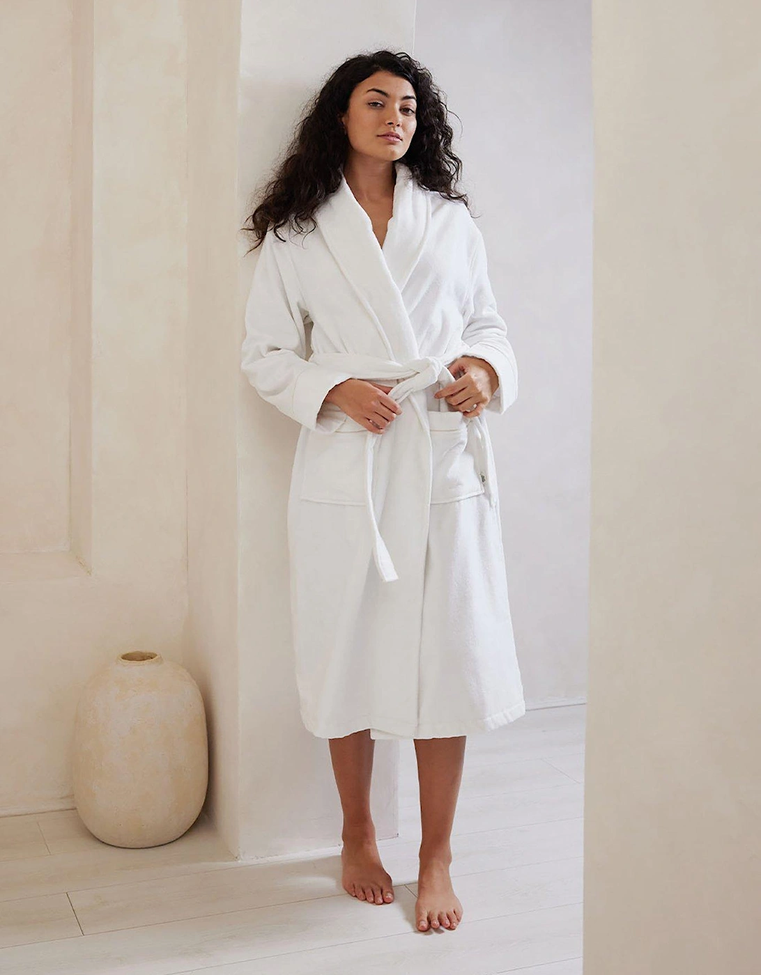 Shawl Collar Towelling Robe - White, 2 of 1