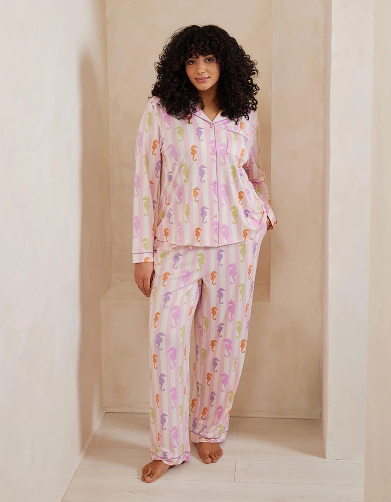 Seahorse Stripe Long Pyjama Set - Pink