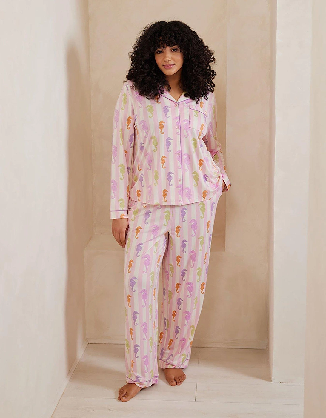 Seahorse Stripe Long Pyjama Set - Pink, 2 of 1