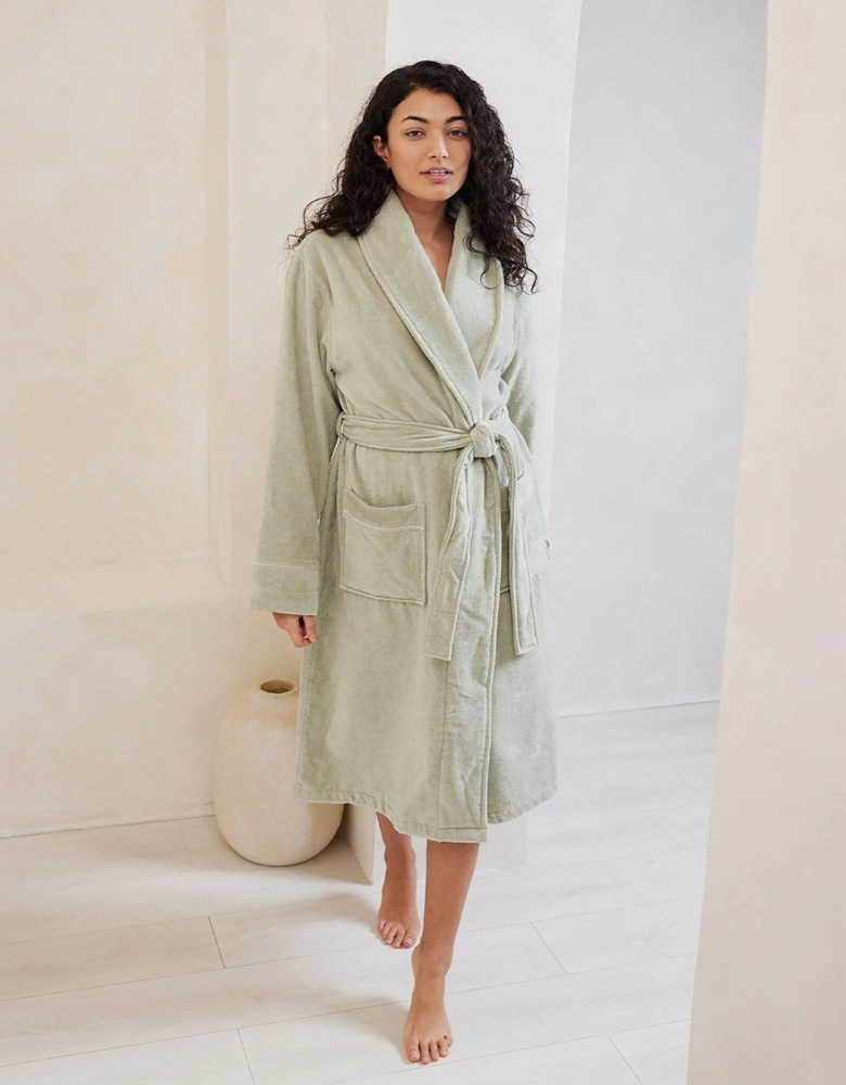 Cotton Towelling Dressing Gown - Sage