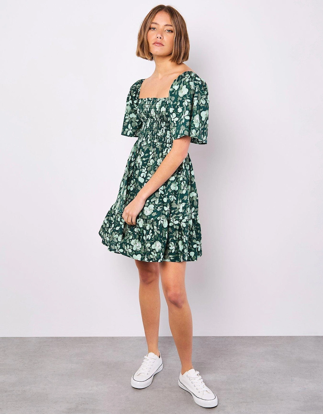 Smocked Floral Cotton Poplin Dress - Green, 2 of 1