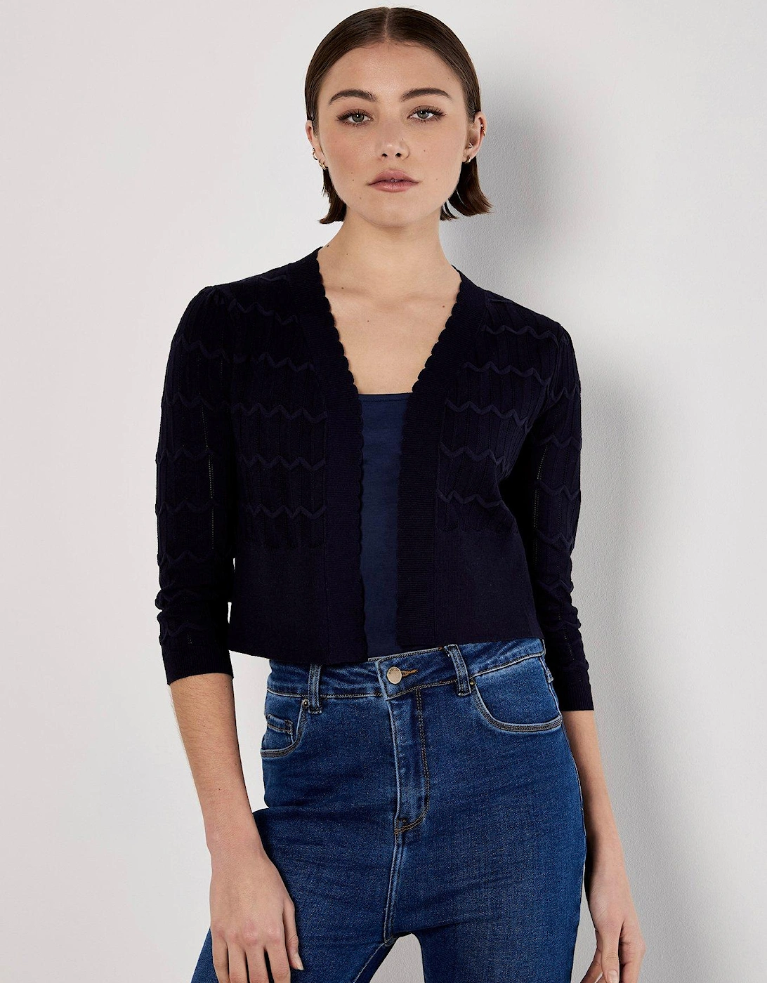 Pointelle Chevron Shrug - Navy, 2 of 1