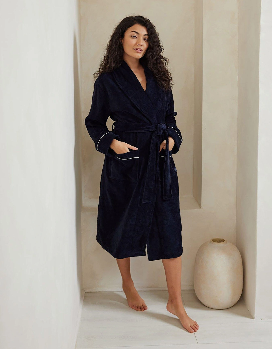 Cotton Towelling Dressing Gown - Navy, 2 of 1