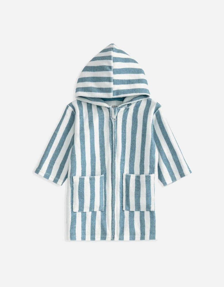 Baby Boys Striped Zip Towelling Poncho - Blue