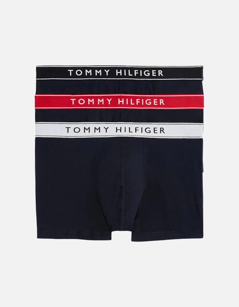 3-Pack Retro Logo Boxer Trunks, Navy w/ red/white/navy