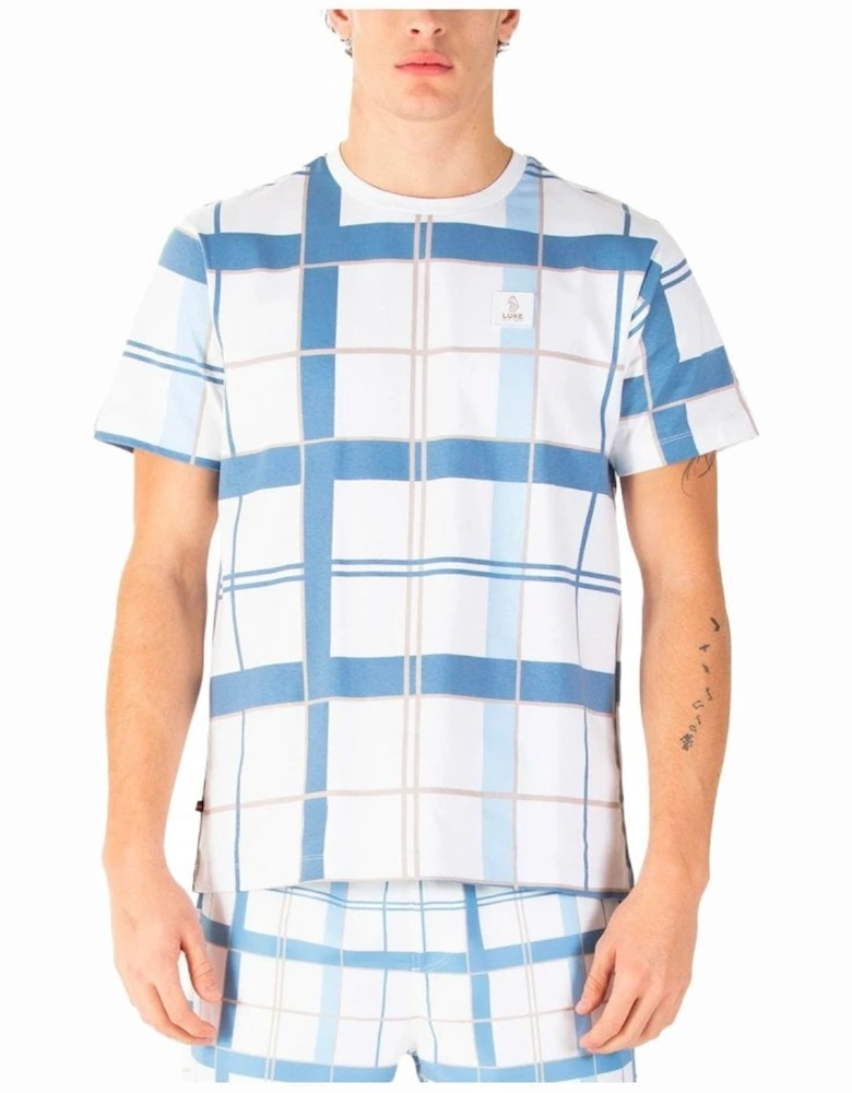 Luke Birdoswald Check T-shirt White Denim Blue