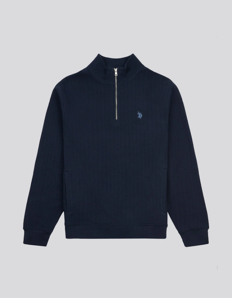 U S Polo Assn Men's Double Horsemen Vertical Texture Sweat Funnel Dark Sapphire Navy/Moonlight Blue DHM