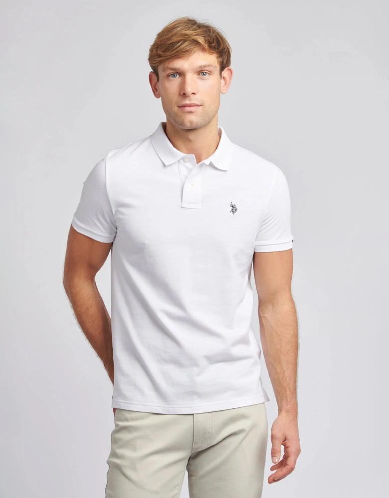 U S Polo Assn Men's DHM Pique Polo White/Dark Sapphire Navy DHM