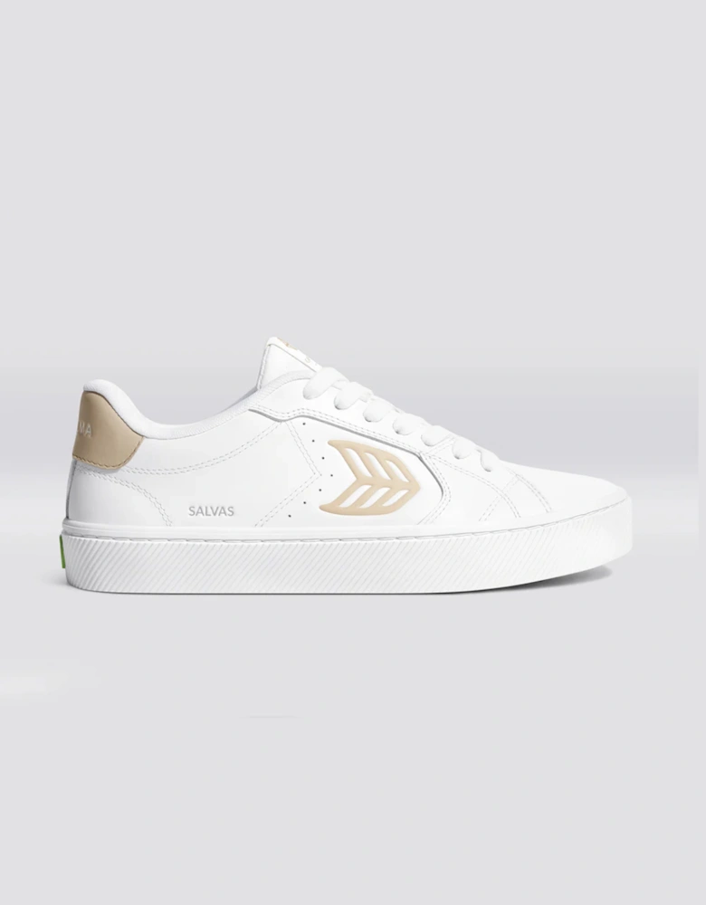 Women's SALVAS Leather Logo Sneaker White/Sand