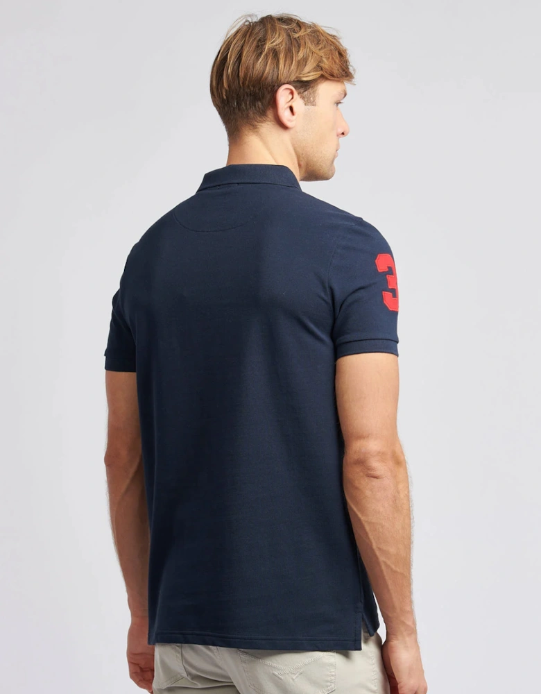 U S Polo Assn Men's Player 3 Pique Polo Dark Sapphire Navy/Haute Red DHM