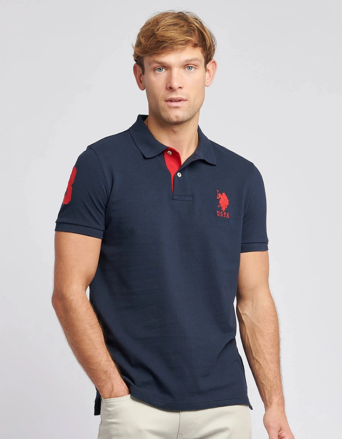 U S Polo Assn Men's Player 3 Pique Polo Dark Sapphire Navy/Haute Red DHM, 8 of 7