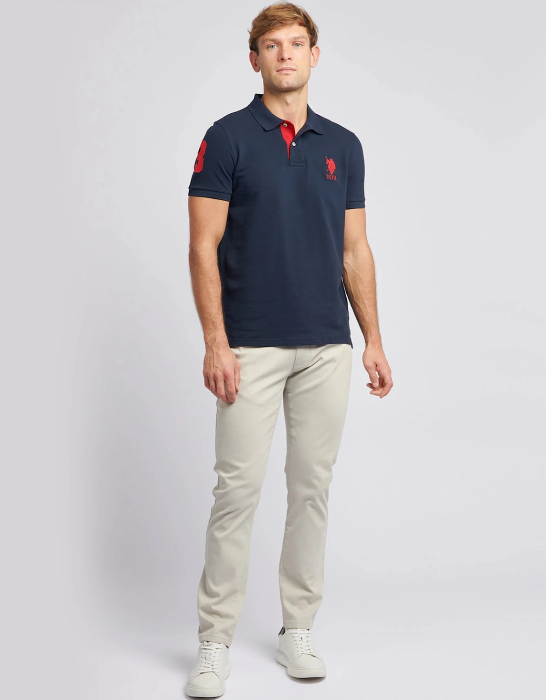 U S Polo Assn Men's Player 3 Pique Polo Dark Sapphire Navy/Haute Red DHM