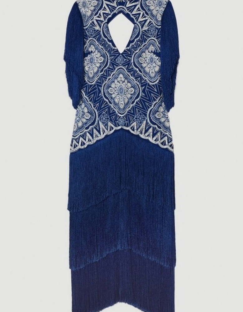 Embellished Fringe Woven Maxi Dress