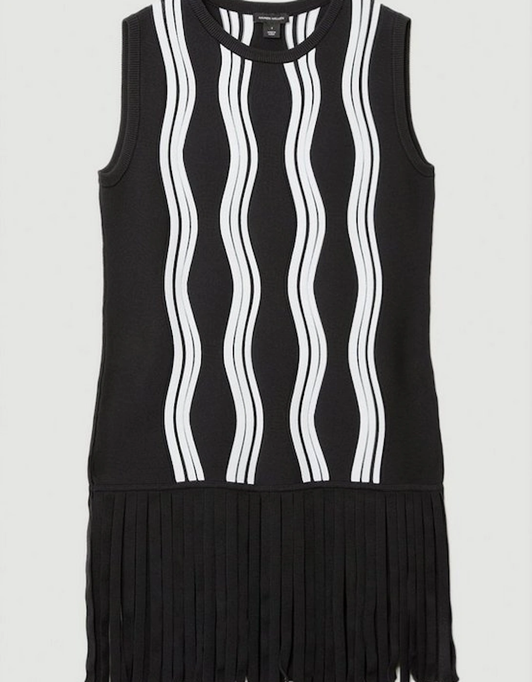 Contrast Wave Knit Top With Fringing