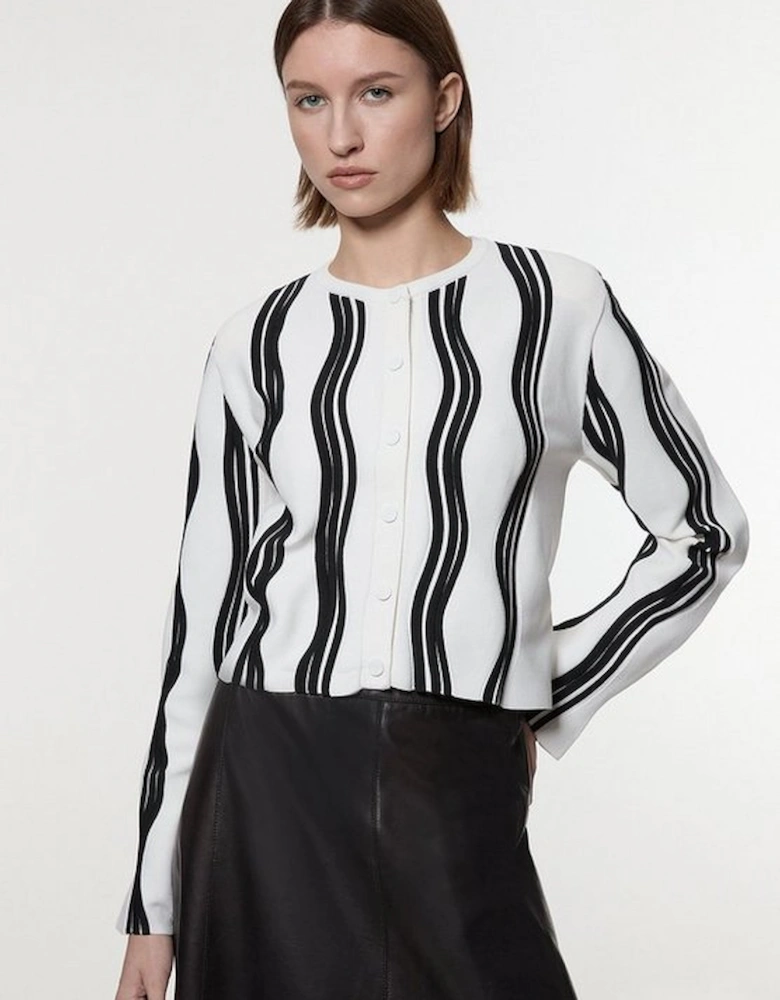 Contrast Wave Knit Jacket With Fringing