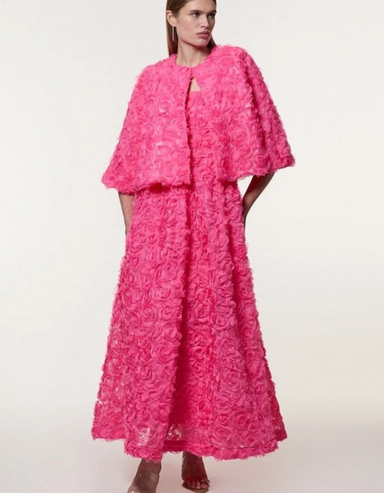 Textured Rosette Prom Maxi Dress