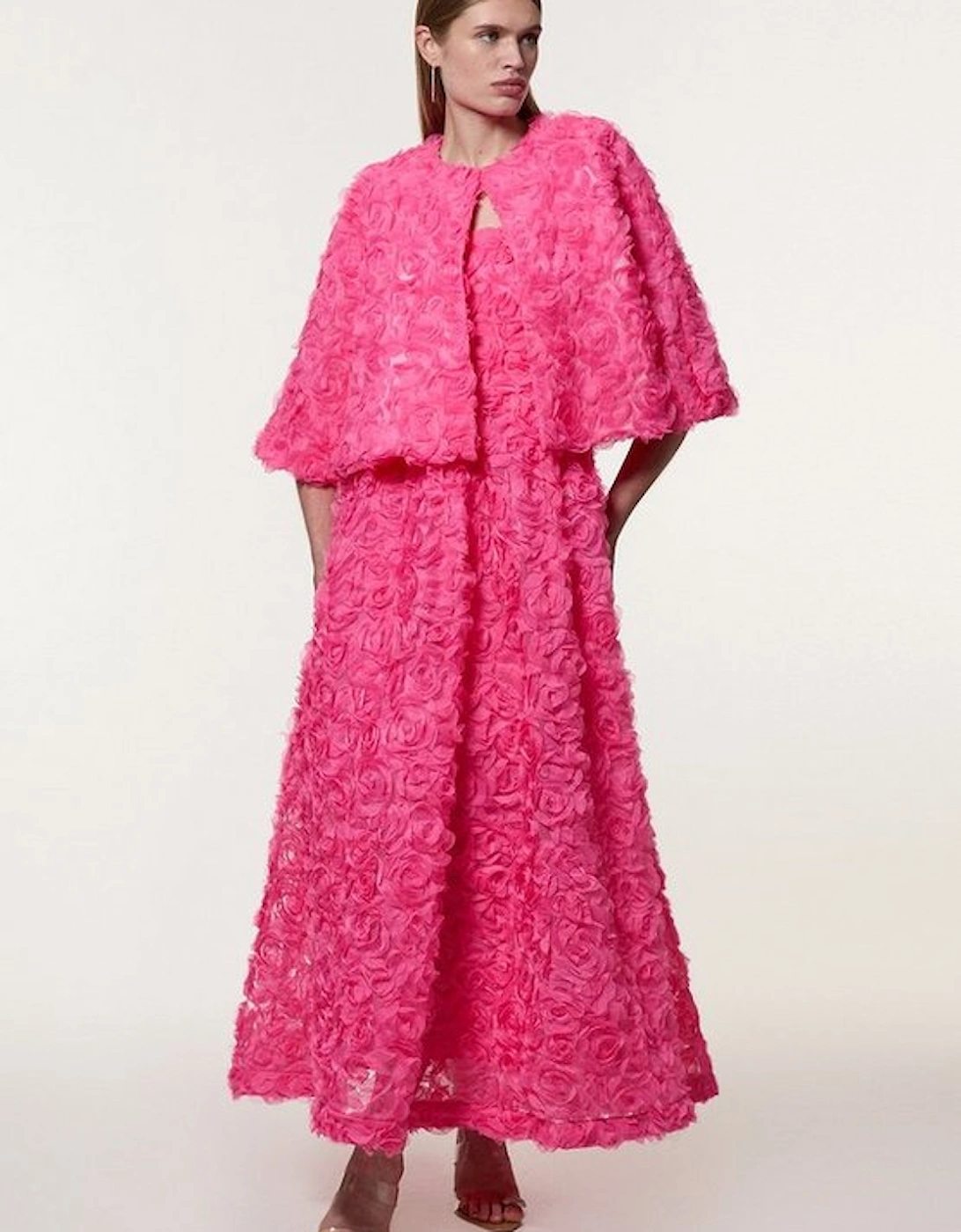 Textured Rosette Prom Maxi Dress