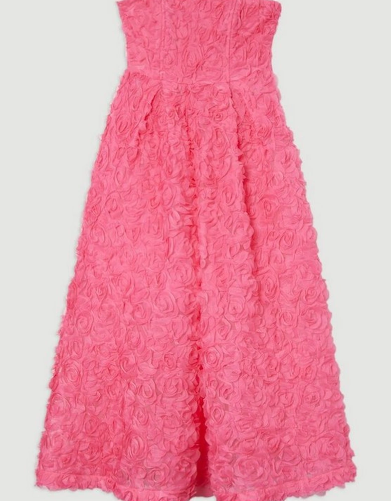 Textured Rosette Prom Maxi Dress