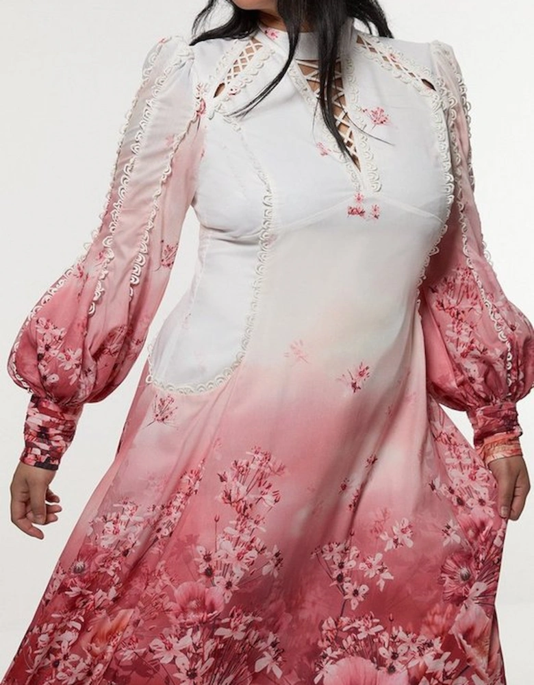 Plus Size Trailing Floral Woven High Neck Maxi Dress