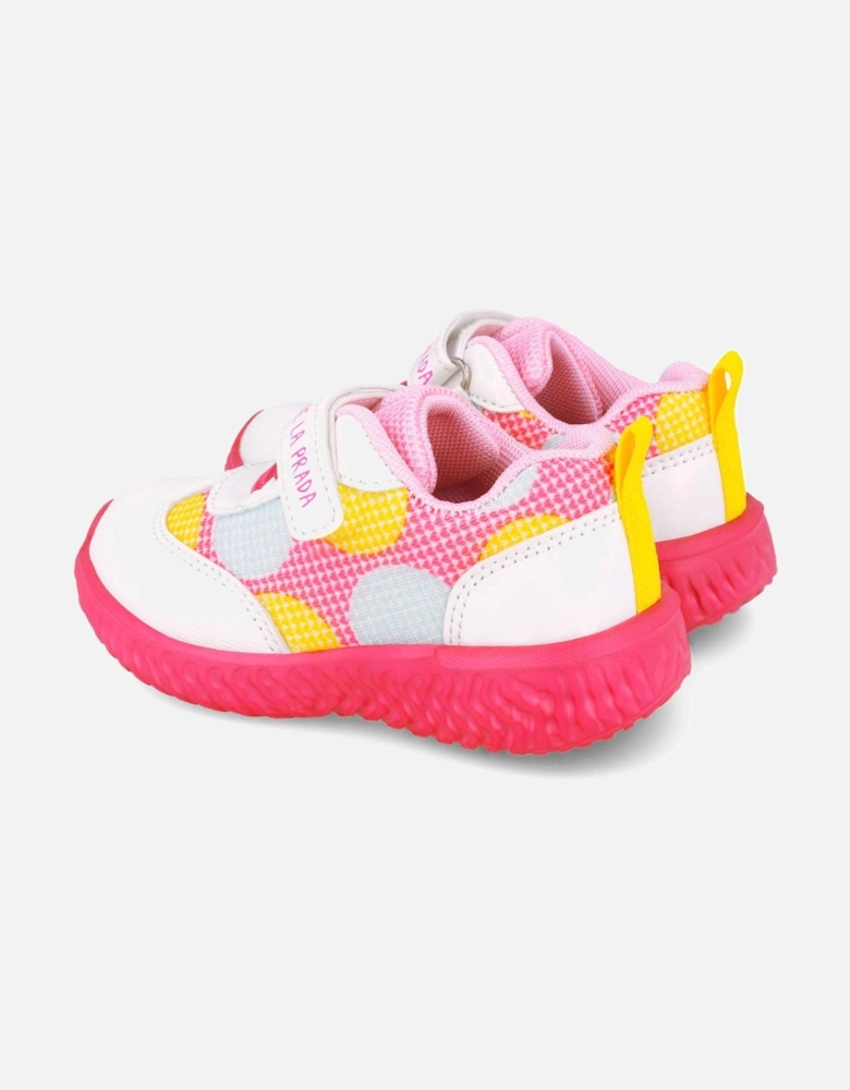 Girls White and Fuchsia Pink Spotty Trainers