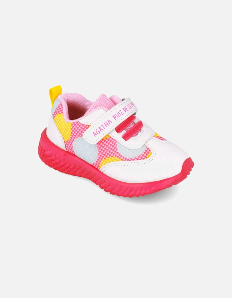 Girls White and Fuchsia Pink Spotty Trainers