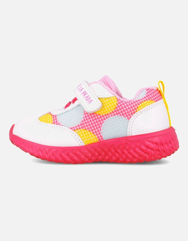 Girls White and Fuchsia Pink Spotty Trainers