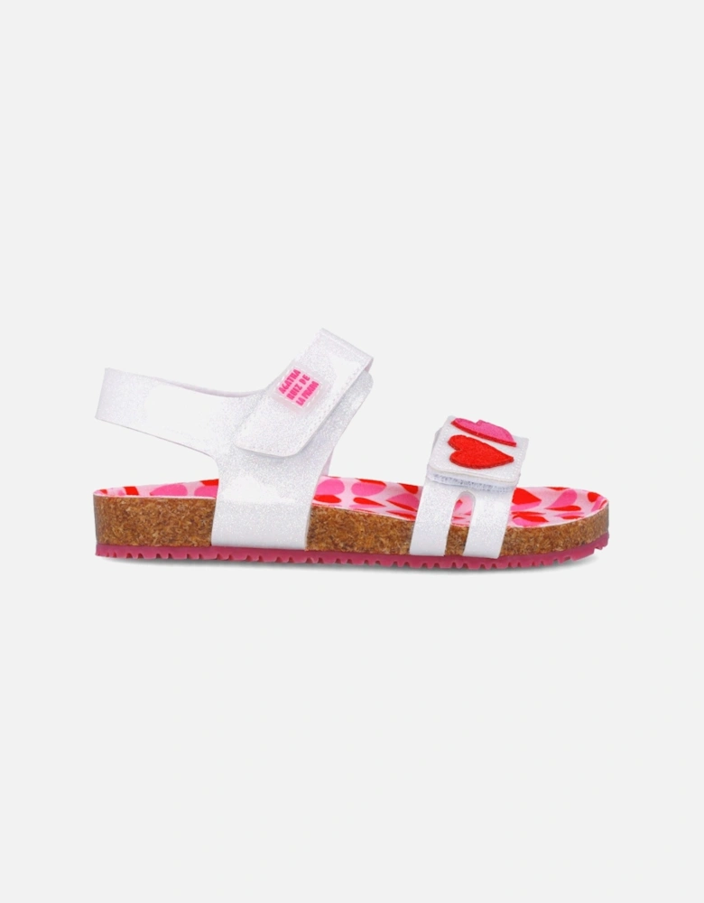 Girls Fuchsia Pink Heart Velcro Strap Sandals