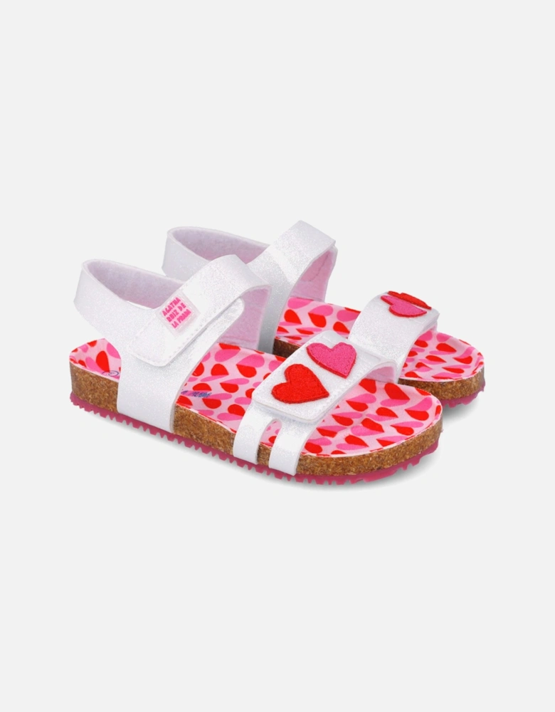 Girls Fuchsia Pink Heart Velcro Strap Sandals