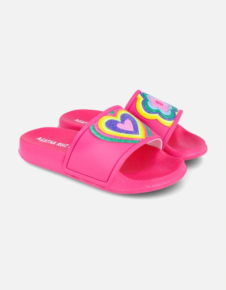 Girls Fuchsia Pink Multicoloured Sliders