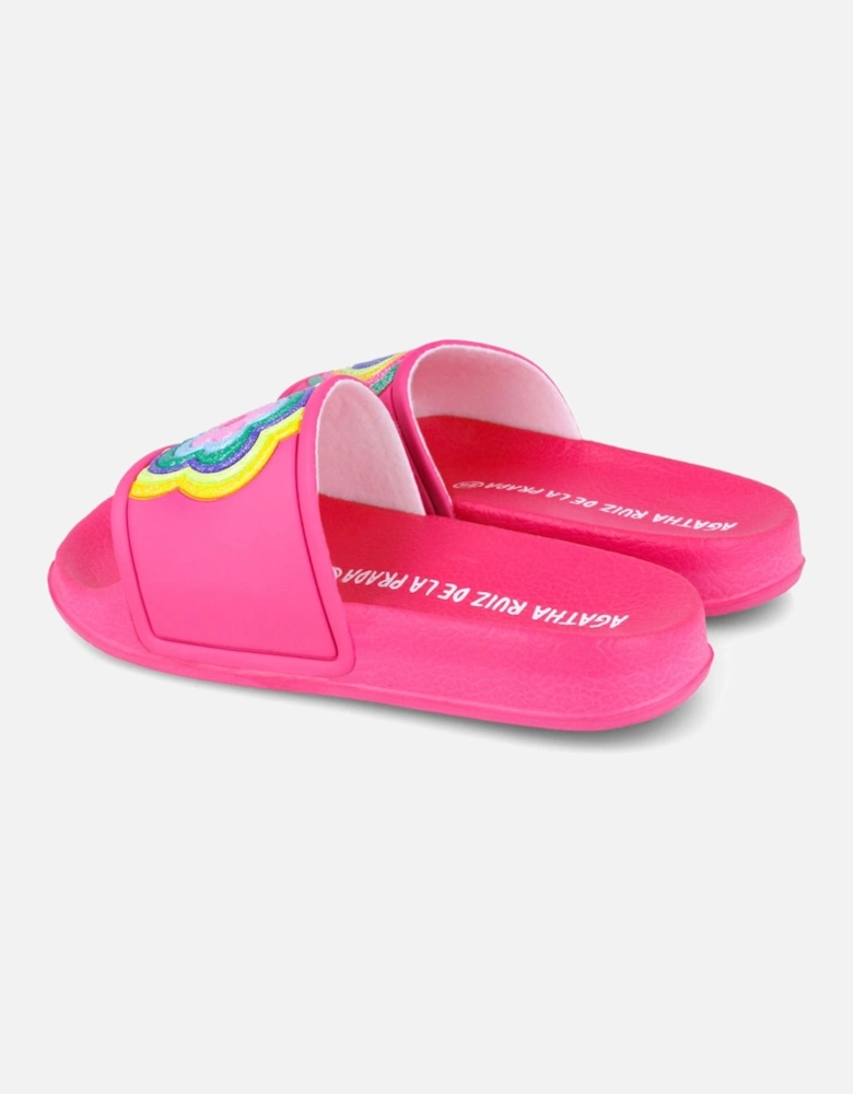 Girls Fuchsia Pink Multicoloured Sliders