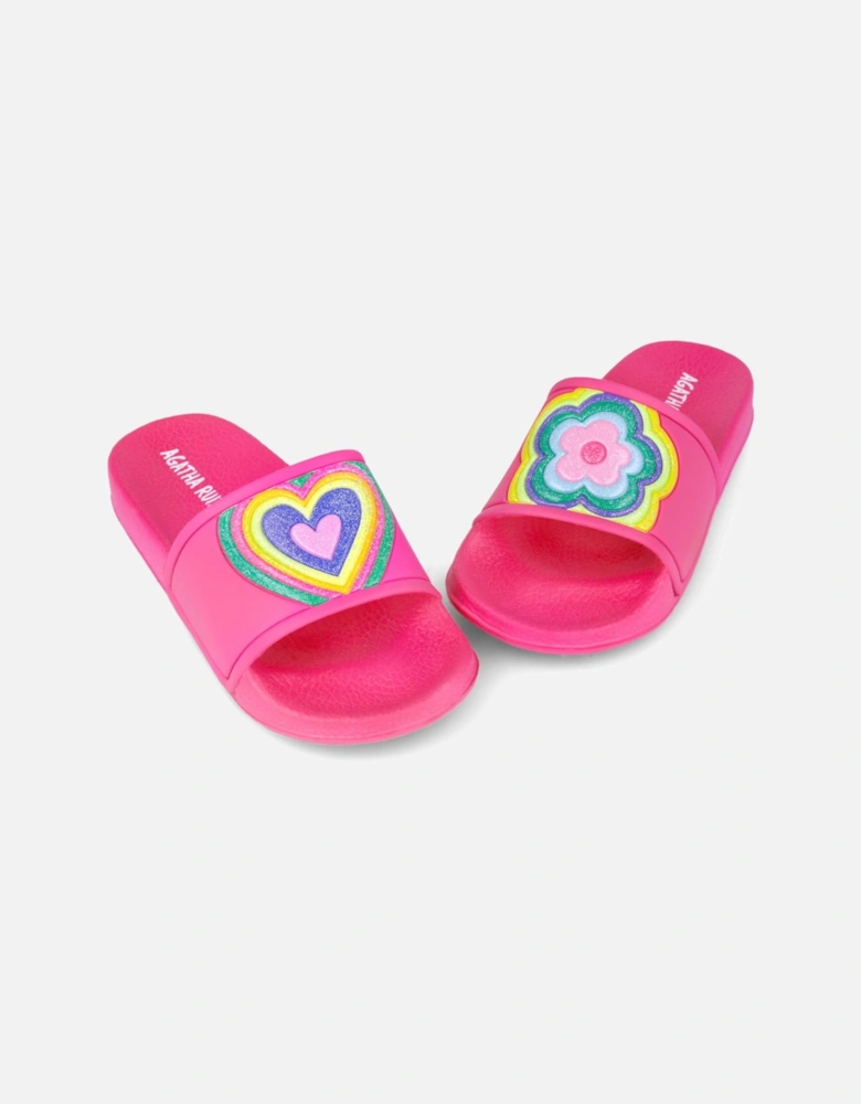 Girls Fuchsia Pink Multicoloured Sliders