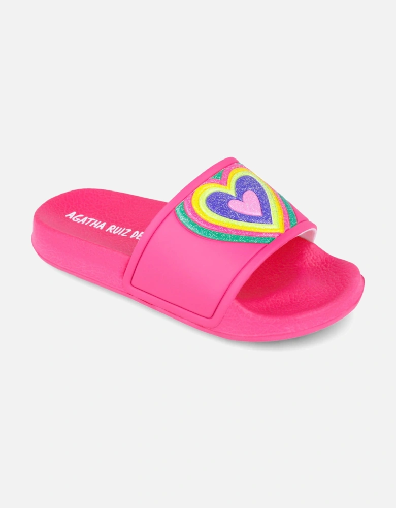 Girls Fuchsia Pink Multicoloured Sliders