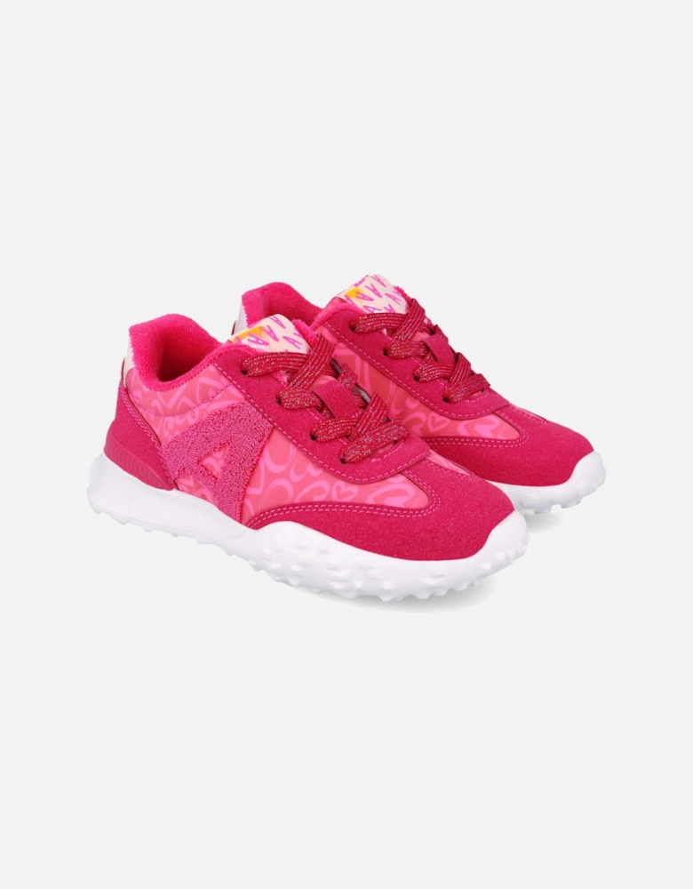 Girls Fuchsia Pink Heart Sporty Trainers