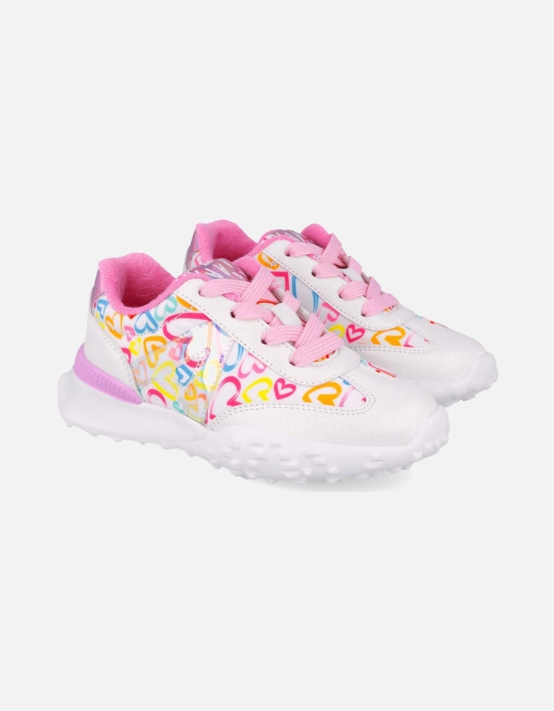 Girls White Multicoloured Heart Sporty Trainers