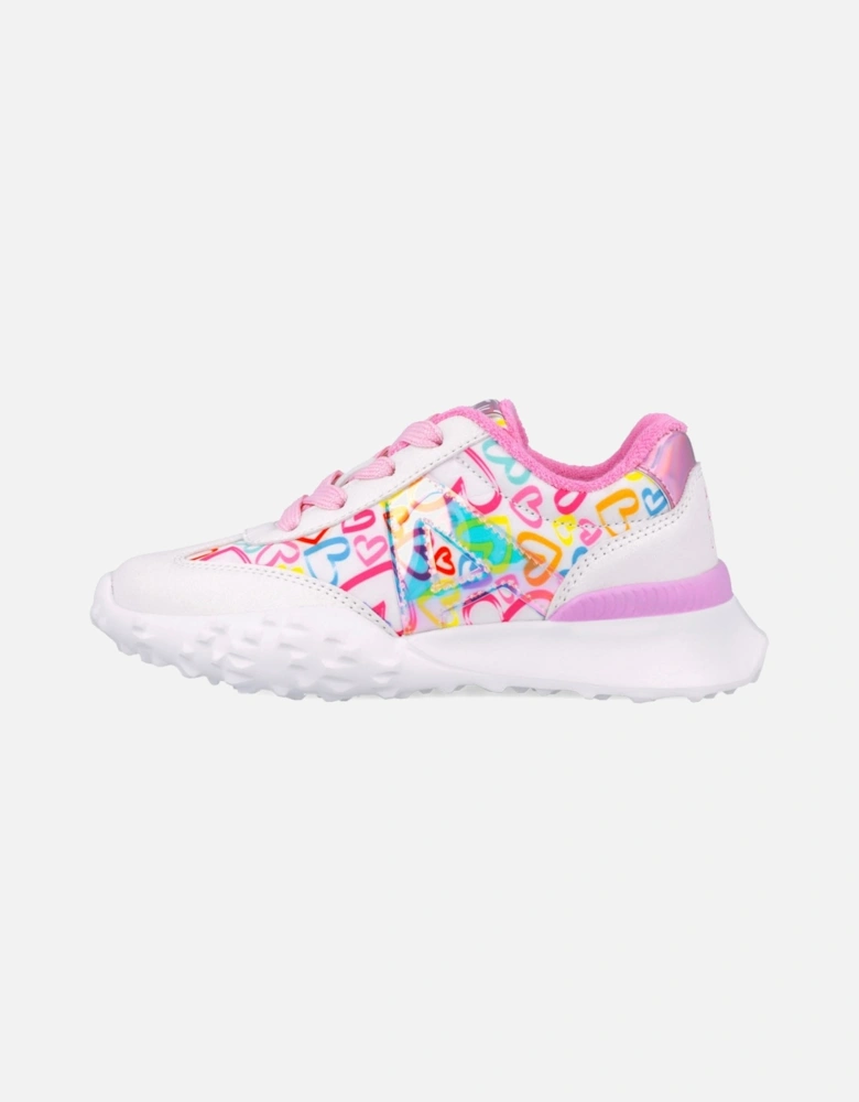 Girls White Multicoloured Heart Sporty Trainers