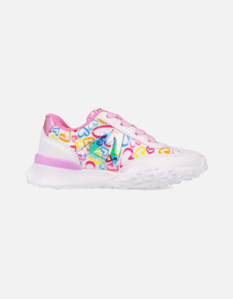 Girls White Multicoloured Heart Sporty Trainers